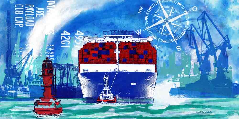 Blaues Containerschiff mit Tonne ( Containership blue with buoy)