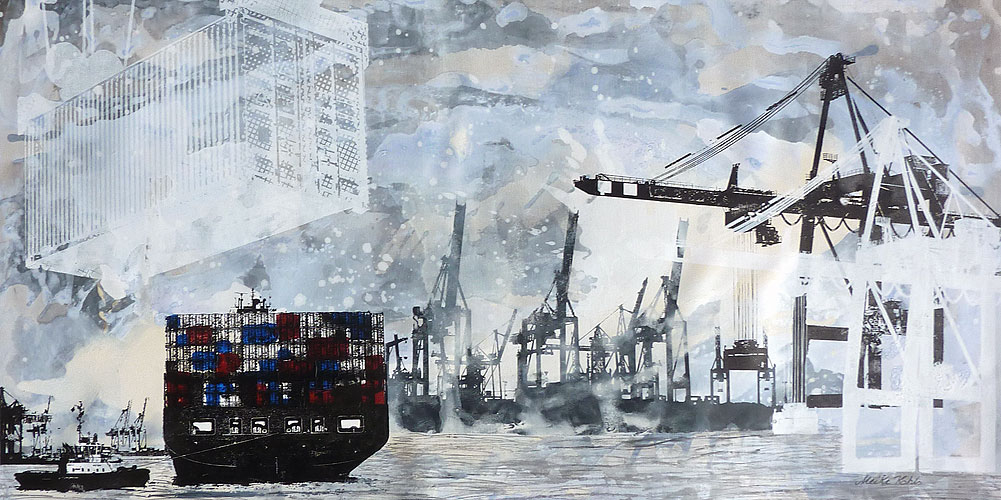 Containerschiff SW (Container Ship black and white)