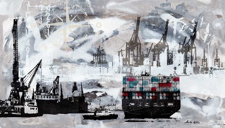 Meike Kohls Hamburg Kunst Containerschiff schwarz